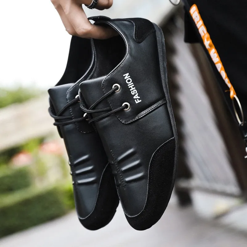 2022 Solid Color Non-slip Men Driving Shoes Spring Autumn New Leather Breathable Men&#39;s Peas Shoes British Casual Sneakers