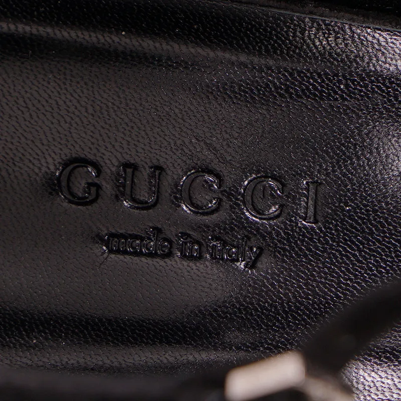 38 NEW $950 GUCCI Black SILVER PYTHON Black Suede BROGUE MARY JANE 4" HEELS