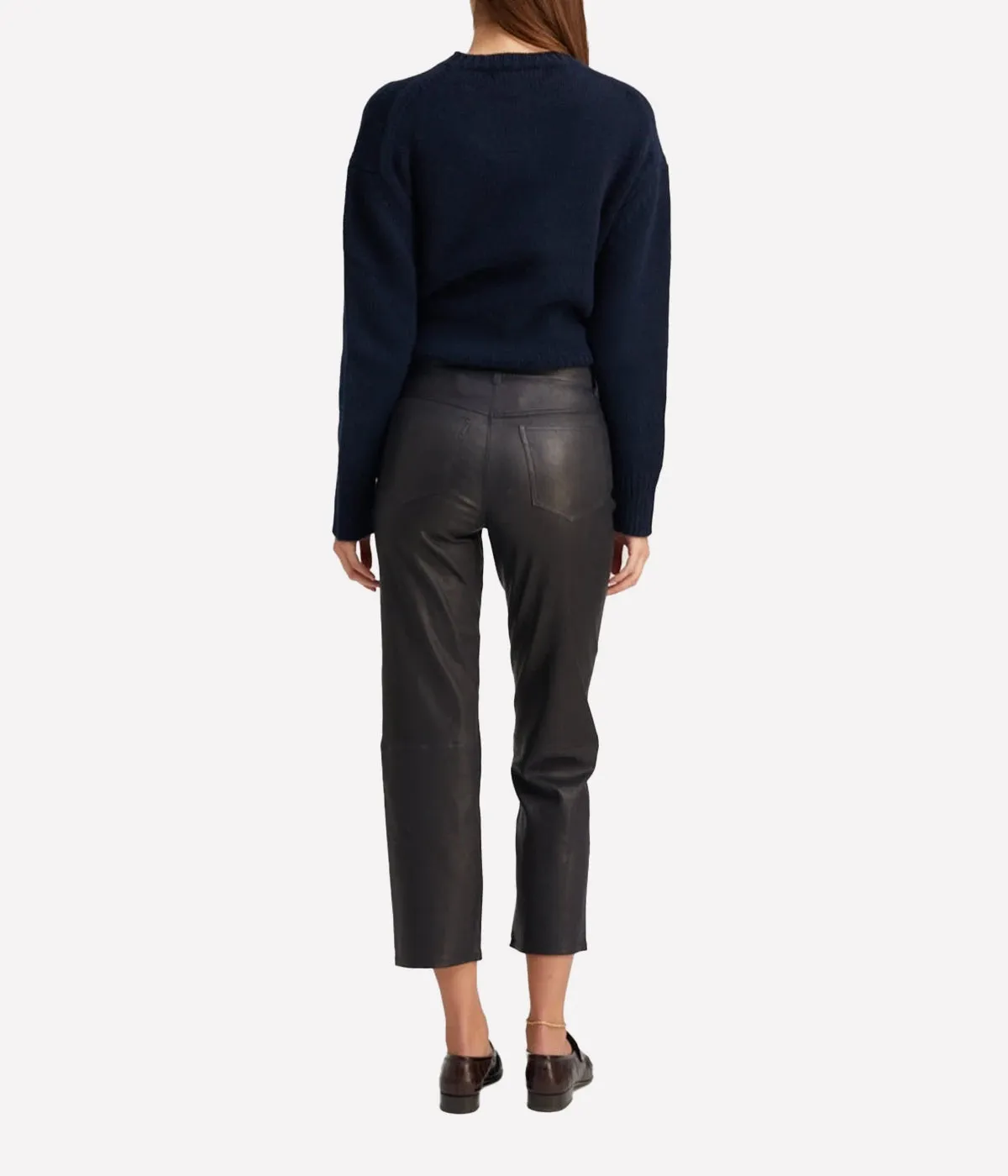 5 Pocket Straight Leg Leather Pant in Navy