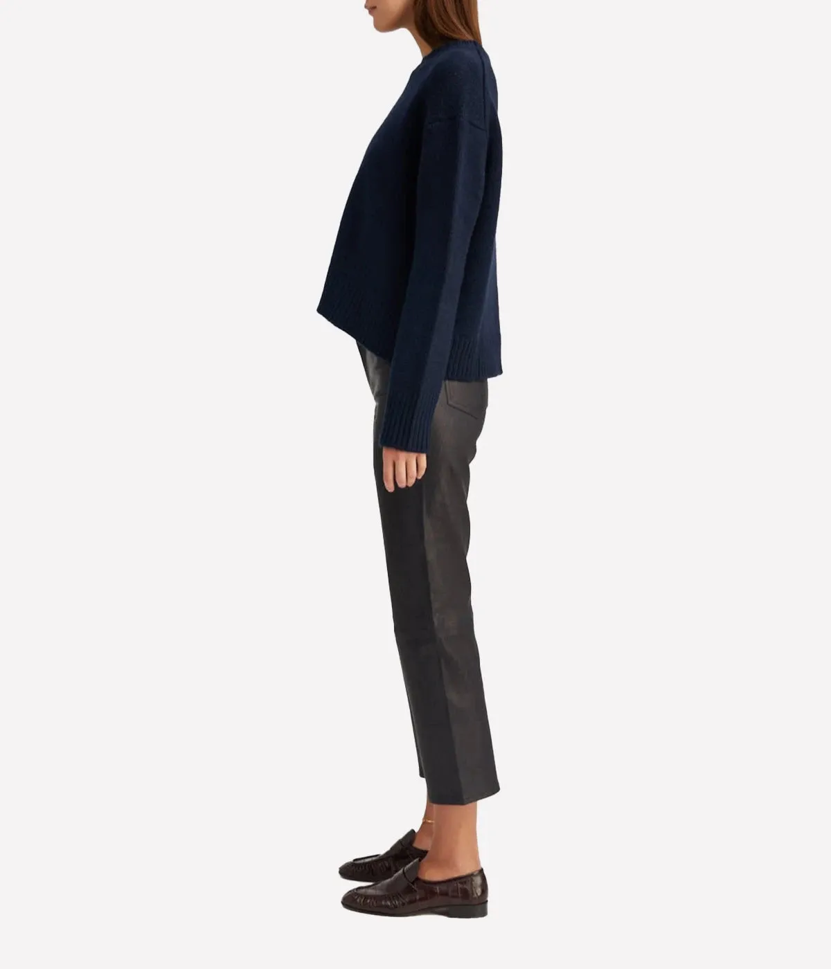 5 Pocket Straight Leg Leather Pant in Navy