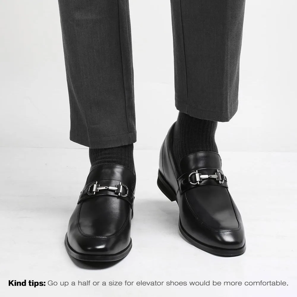 7 CM / 2.76 Inches CMR CHAMARIPA Men Shoes With Heels Bit Loafers Black Leather Slip-On Tall Men Shoes