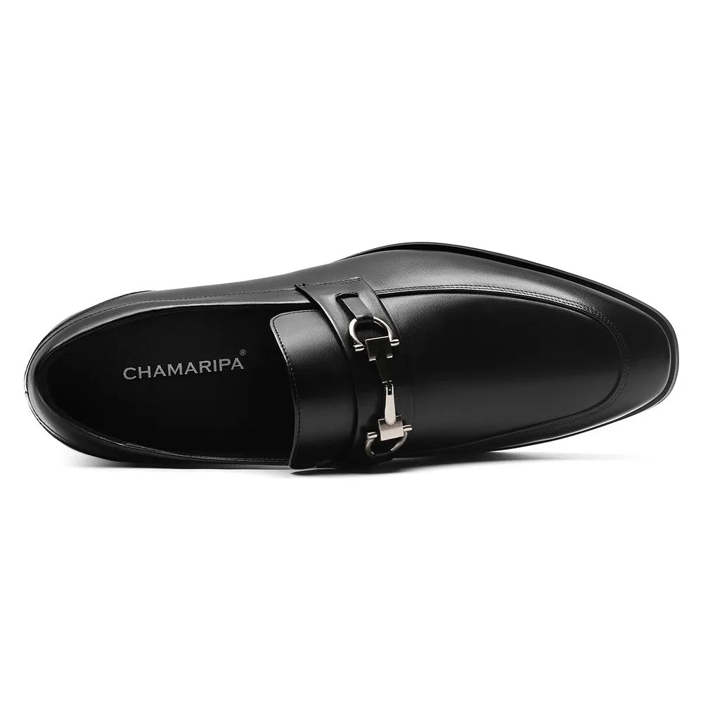 7 CM / 2.76 Inches CMR CHAMARIPA Men Shoes With Heels Bit Loafers Black Leather Slip-On Tall Men Shoes