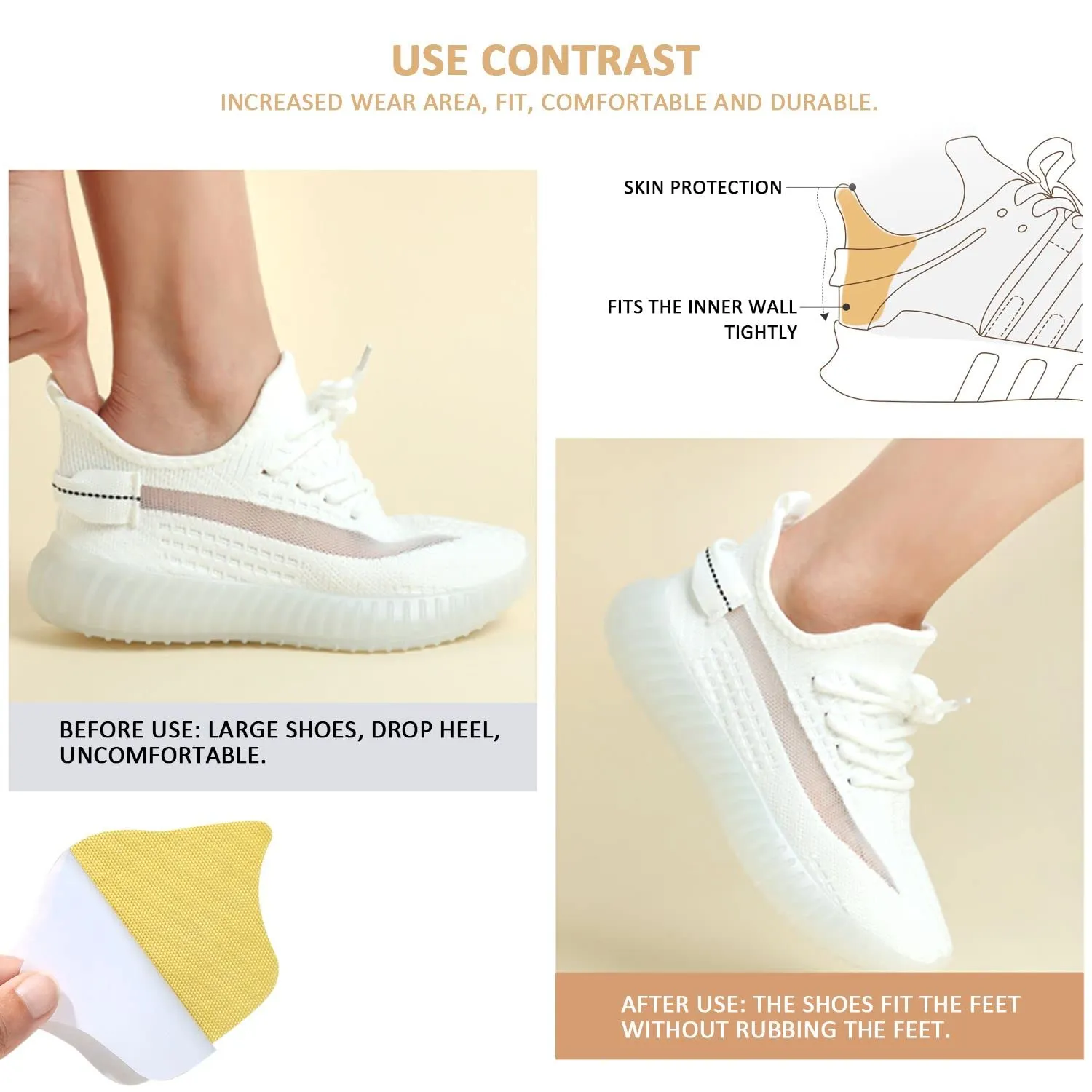 8 pairs of heel pads that fit almost any shoe, for oversized shoes, cotton insole and sponge with self-adhesive (8 pairs mixed)