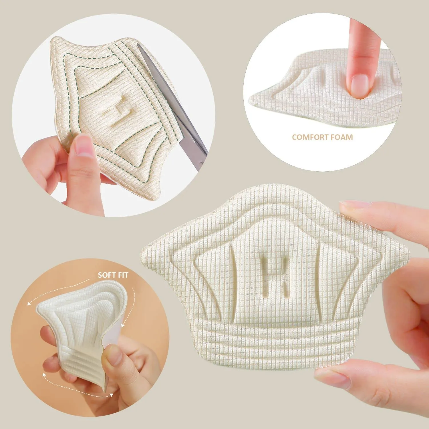 8 pairs of heel pads that fit almost any shoe, for oversized shoes, cotton insole and sponge with self-adhesive (8 pairs mixed)