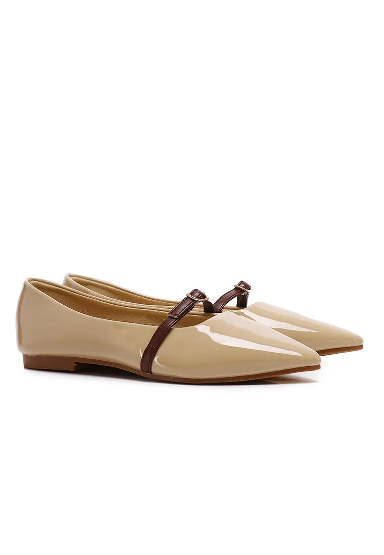 Aileen Patent Flats & Ballerina (Khaki)