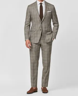 Angelico 365 Doppio Ritoto S130 Merino Wool Taupe with Beige Check