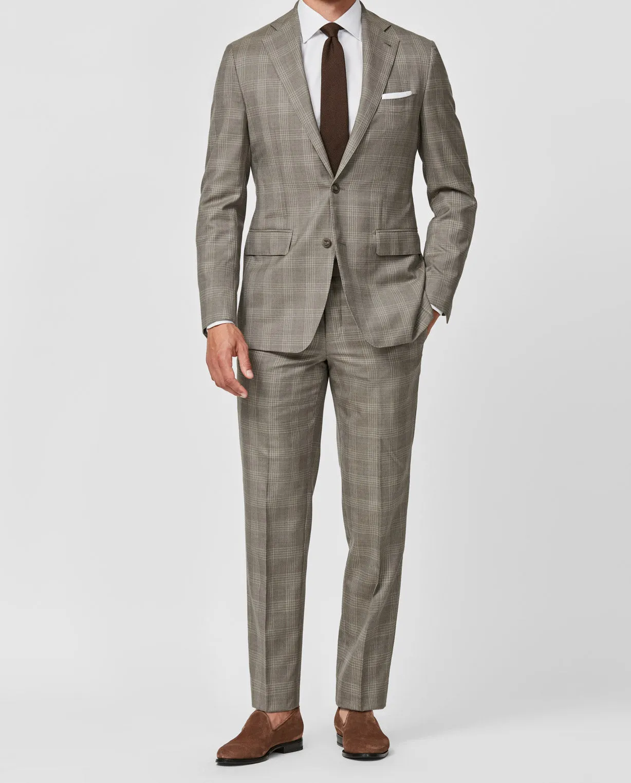 Angelico 365 Doppio Ritoto S130 Merino Wool Taupe with Beige Check