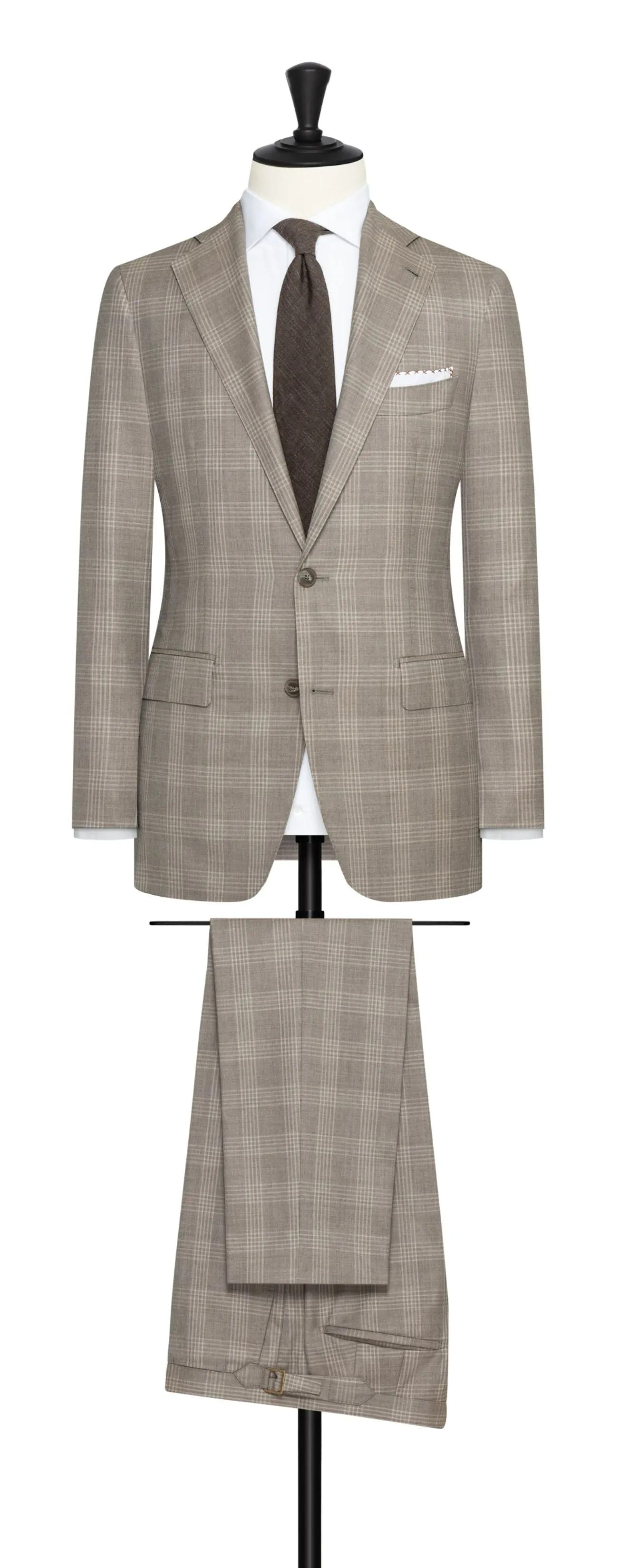 Angelico 365 Doppio Ritoto S130 Merino Wool Taupe with Beige Check