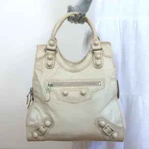 Balenciaga Giant Brogues Covered Folder Tote Ecru Leather Large Shoulder Bag