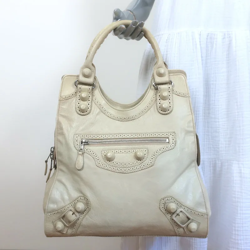 Balenciaga Giant Brogues Covered Folder Tote Ecru Leather Large Shoulder Bag