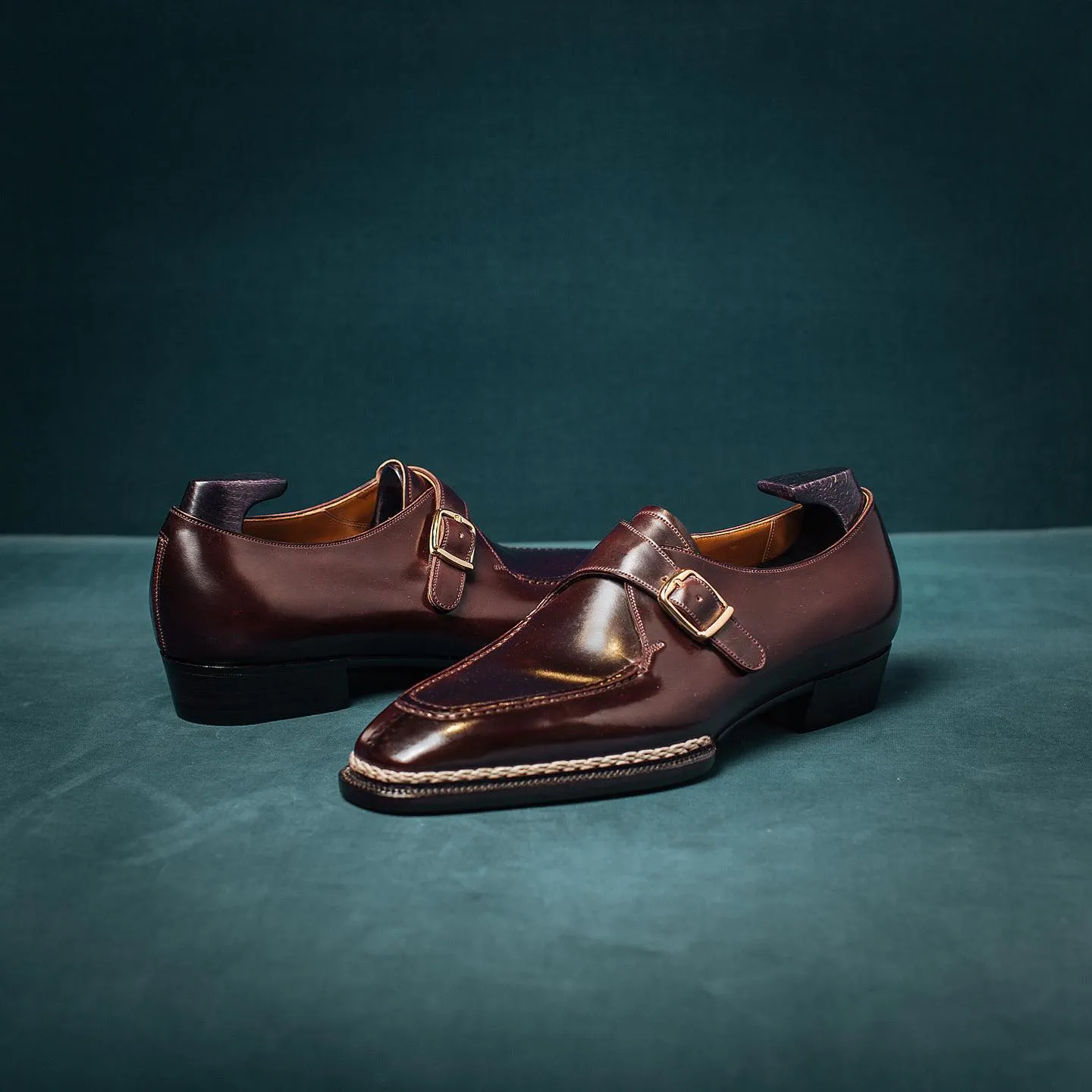 Brown Leather Toledo Buckle Single Monk Straps with Norwegian Welting - AW24