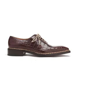 Caporicci Men's Luxury Italian Designer Shoes 1400 Alligator Castagno Brown Norwegian Construction Oxfords (CAP1105)