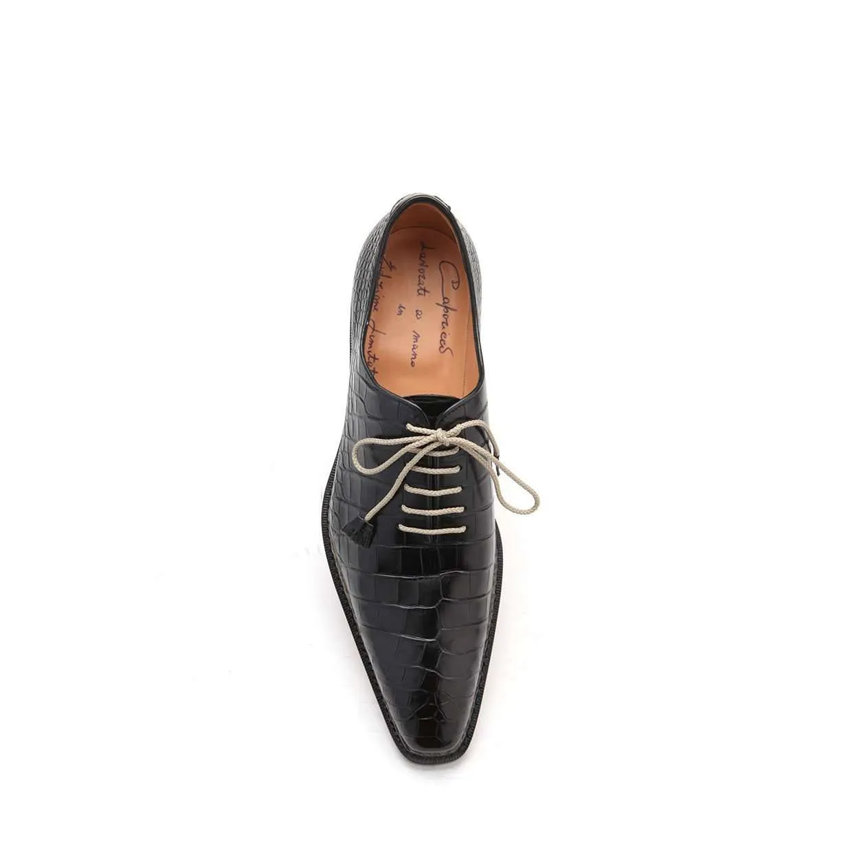 Caporicci Men's Luxury Italian Designer Shoes 1400 Alligator Nero Black Norwegian Construction Oxfords (CAP1104)