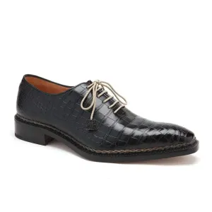 Caporicci Men's Luxury Italian Designer Shoes 1400 Alligator Nero Black Norwegian Construction Oxfords (CAP1104)