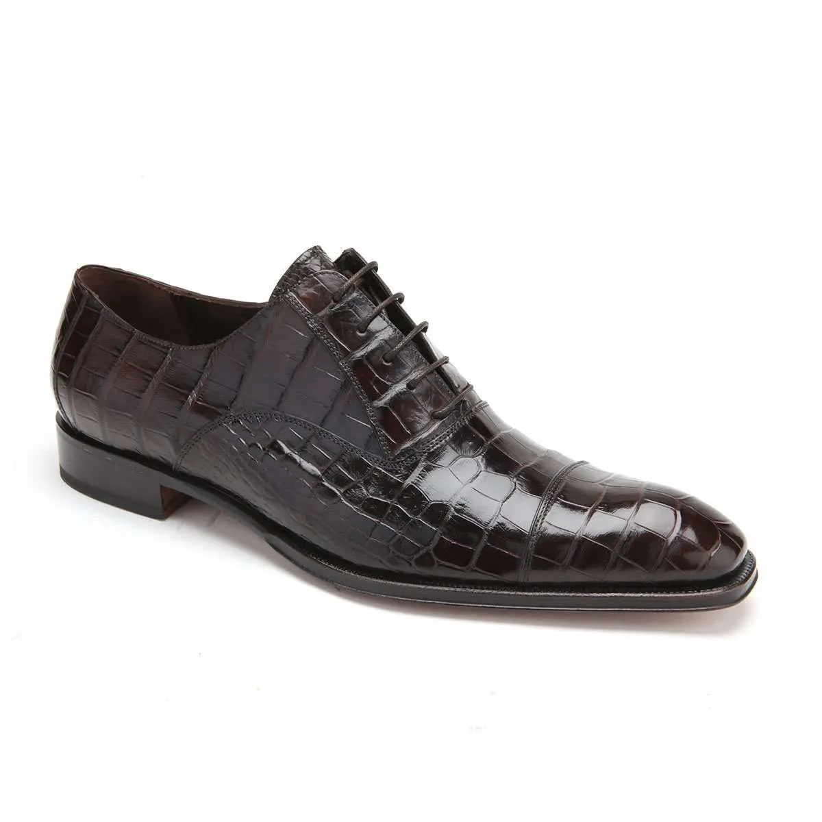 Caporicci Men's Luxury Italian Designer Shoes Black Alligator Oxfords 1114 (CAP1007)