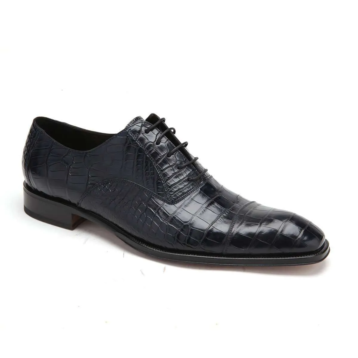 Caporicci Men's Luxury Italian Designer Shoes Black Alligator Oxfords 1114 (CAP1007)