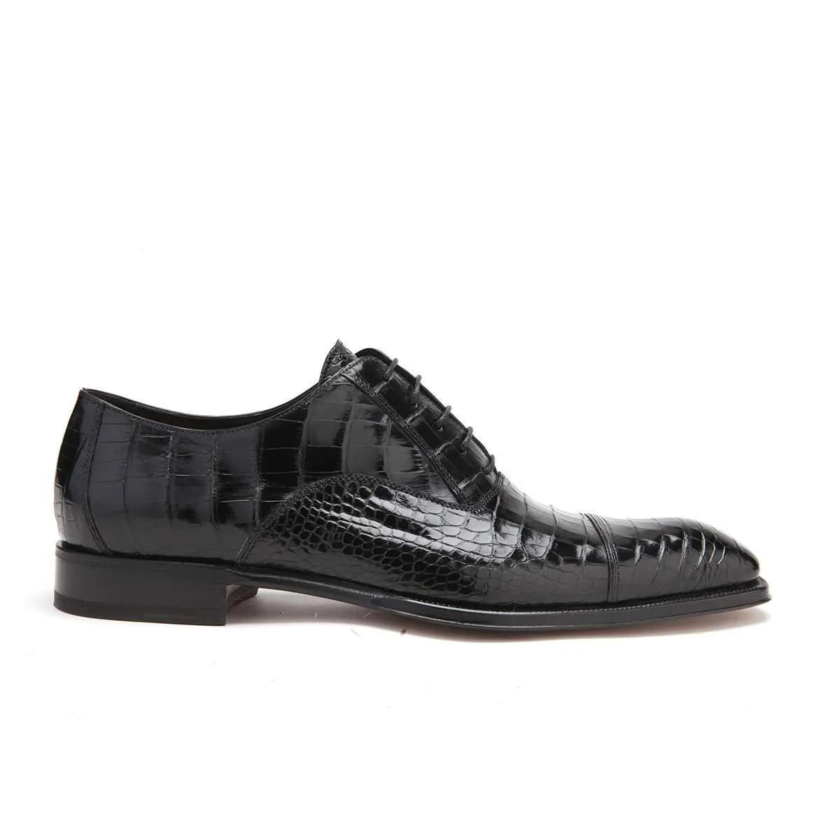Caporicci Men's Luxury Italian Designer Shoes Black Alligator Oxfords 1114 (CAP1007)