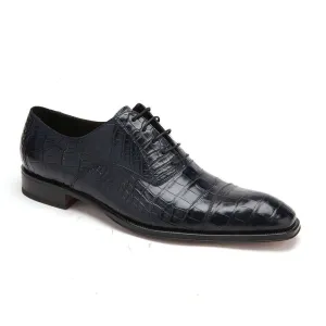 Caporicci Men's Luxury Italian Designer Shoes Black Alligator Oxfords 1114 (CAP1007)