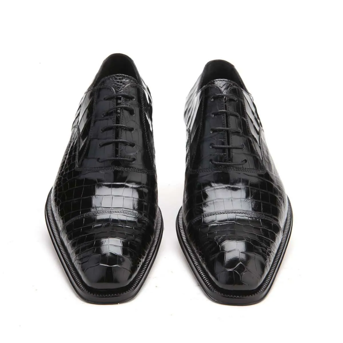 Caporicci Men's Luxury Italian Designer Shoes Black Alligator Oxfords 1114 (CAP1007)