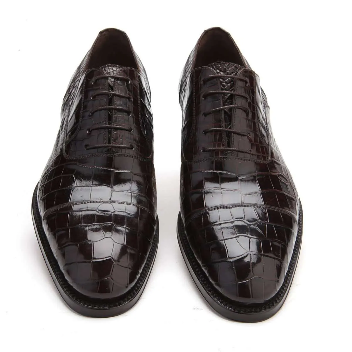 Caporicci Men's Luxury Italian Designer Shoes Brown Alligator Oxfords 1102 (CAP1012)