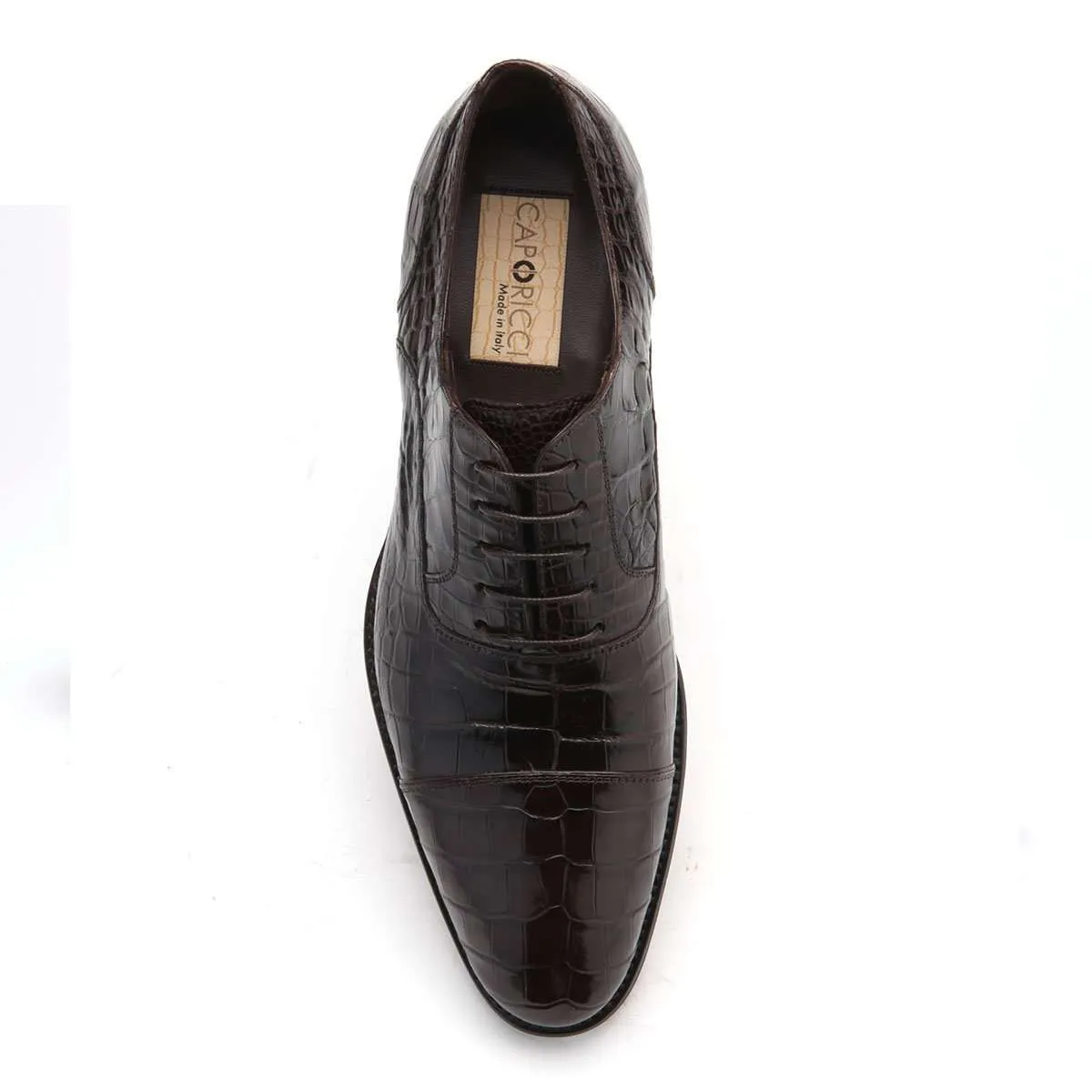 Caporicci Men's Luxury Italian Designer Shoes Brown Alligator Oxfords 1102 (CAP1012)