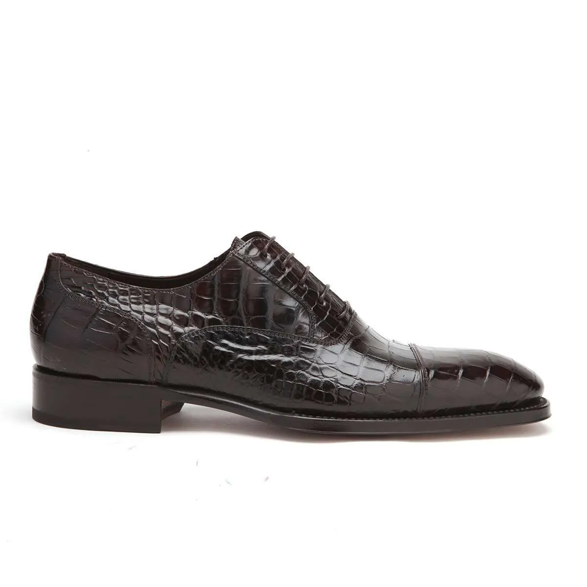 Caporicci Men's Luxury Italian Designer Shoes Brown Alligator Oxfords 1102 (CAP1012)