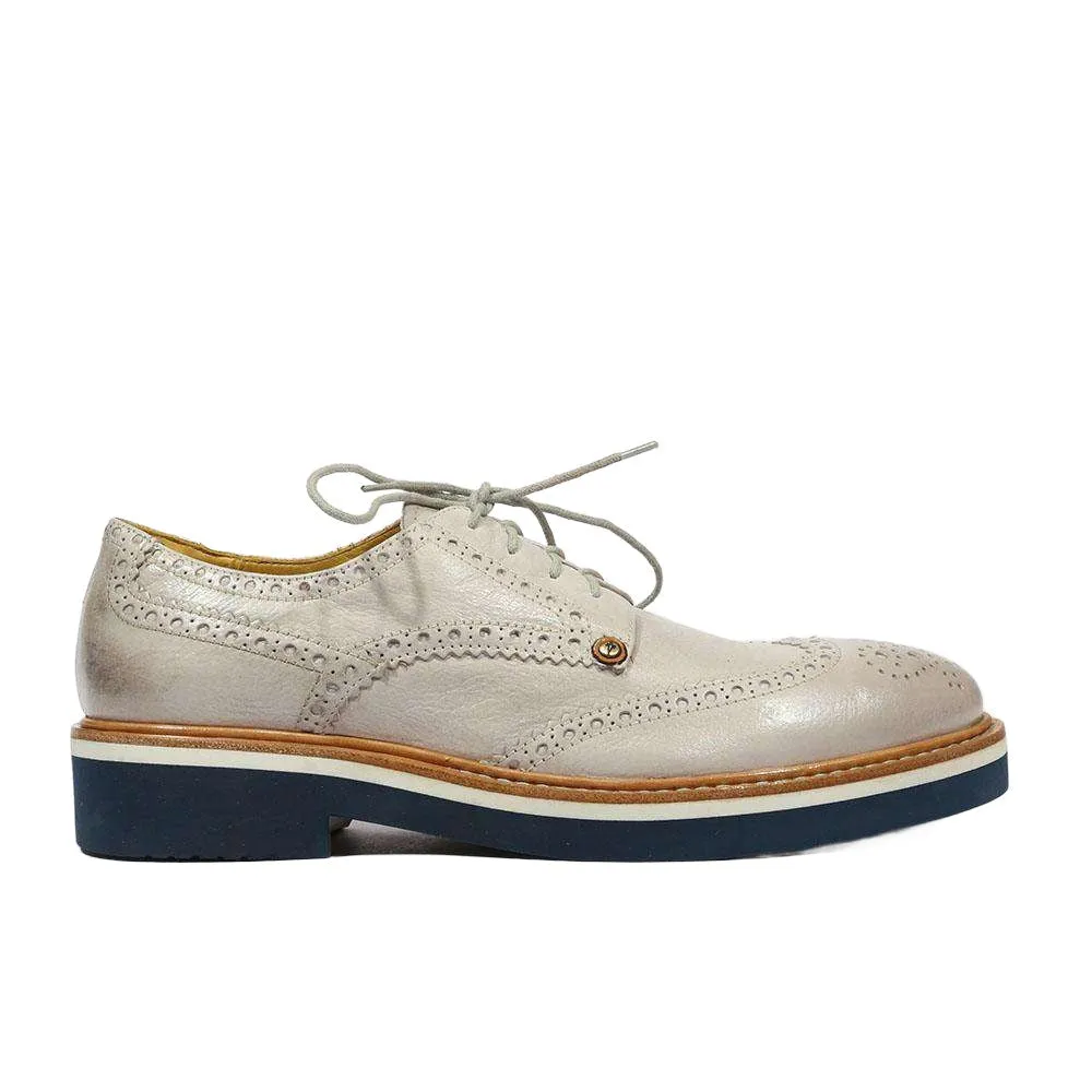 Cesare Paciotti Luxury Italian Men's 308 Madison China Grey Bone White Oxfords (CPM5301)
