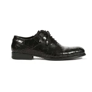 Cesare Paciotti Luxury Italian Men's Oxfords Croc Print Cocco Lux Black SL Designer Shoes (CPM5425)