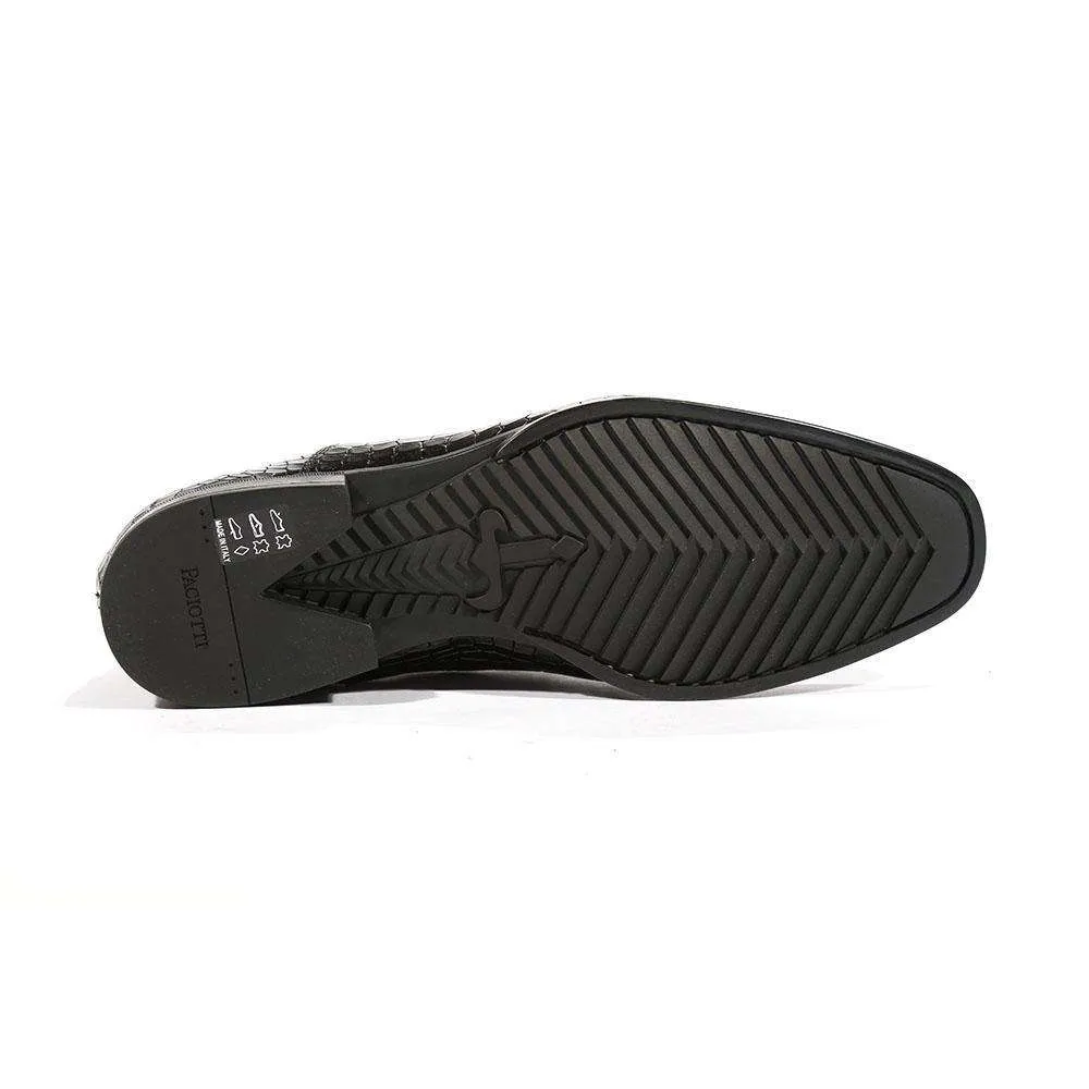 Cesare Paciotti Luxury Italian Men's Oxfords Croc Print Cocco Lux Black SL Designer Shoes (CPM5425)