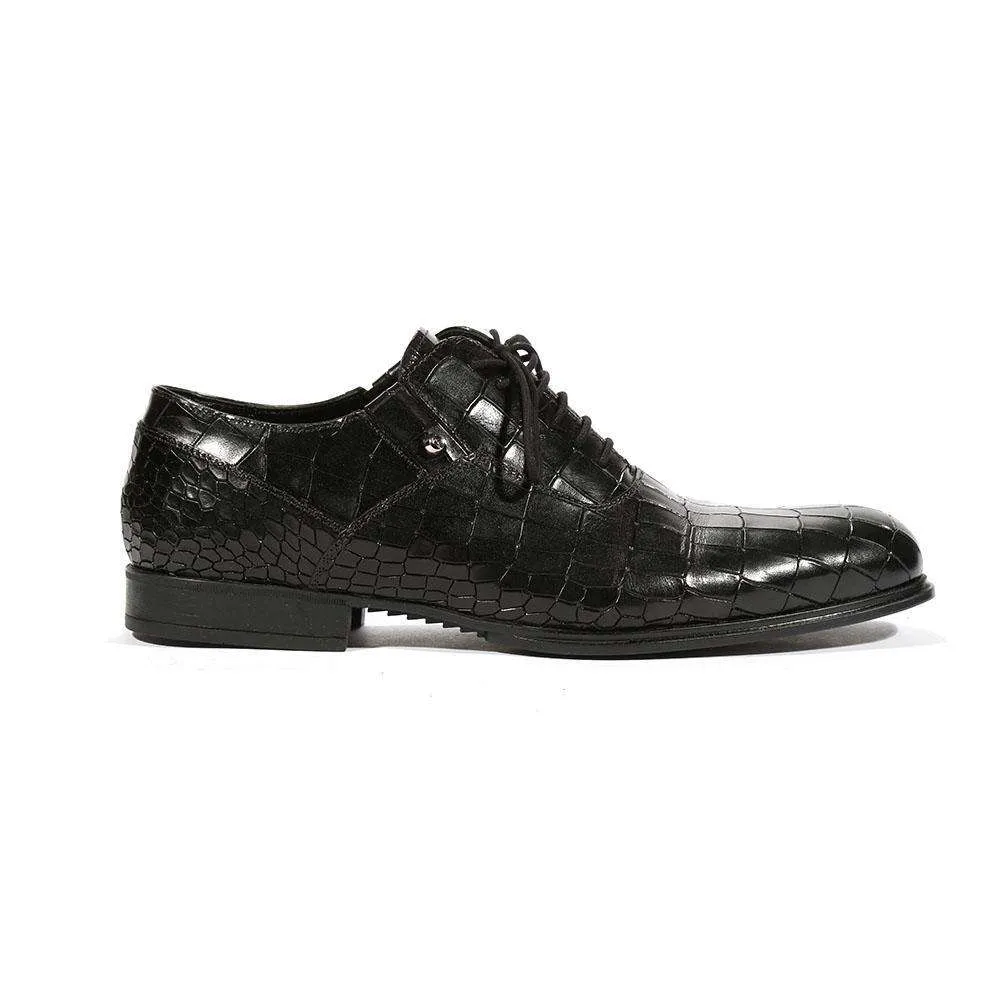 Cesare Paciotti Luxury Italian Men's Oxfords Croc Print Cocco Lux Black SL Designer Shoes (CPM5425)