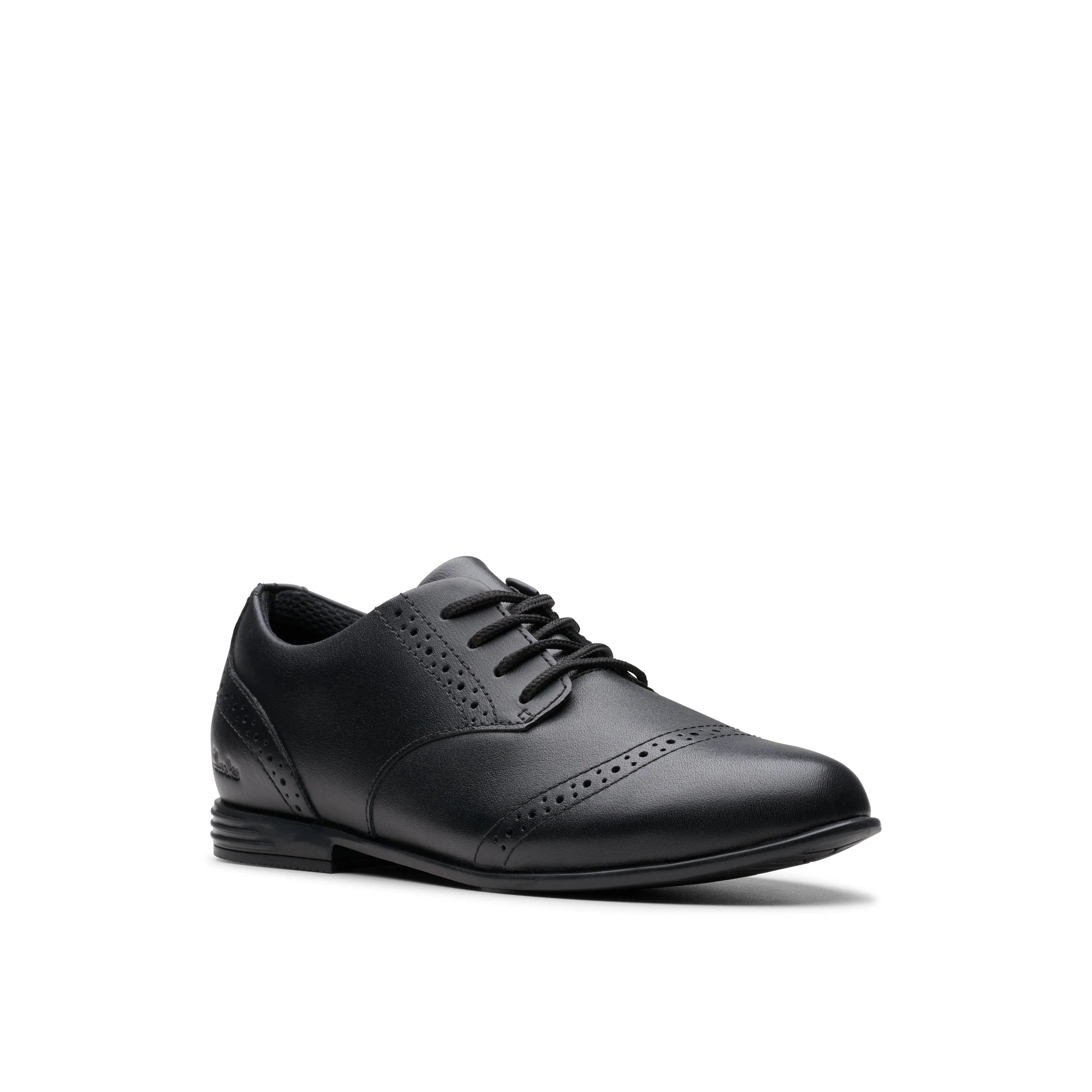 Clarks Finja Brogue O Girls Black School Shoe