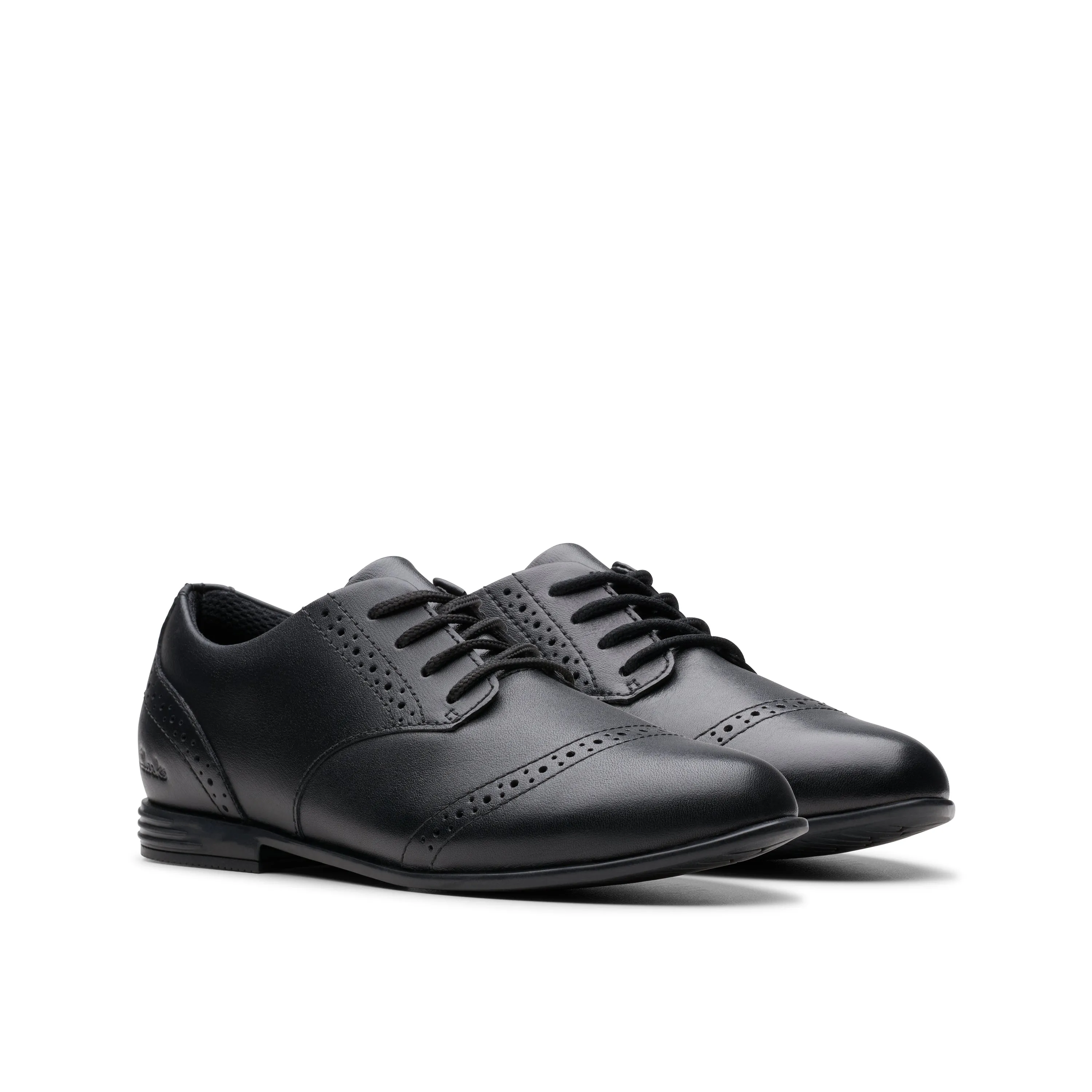 Clarks Finja Brogue O Girls Black School Shoe