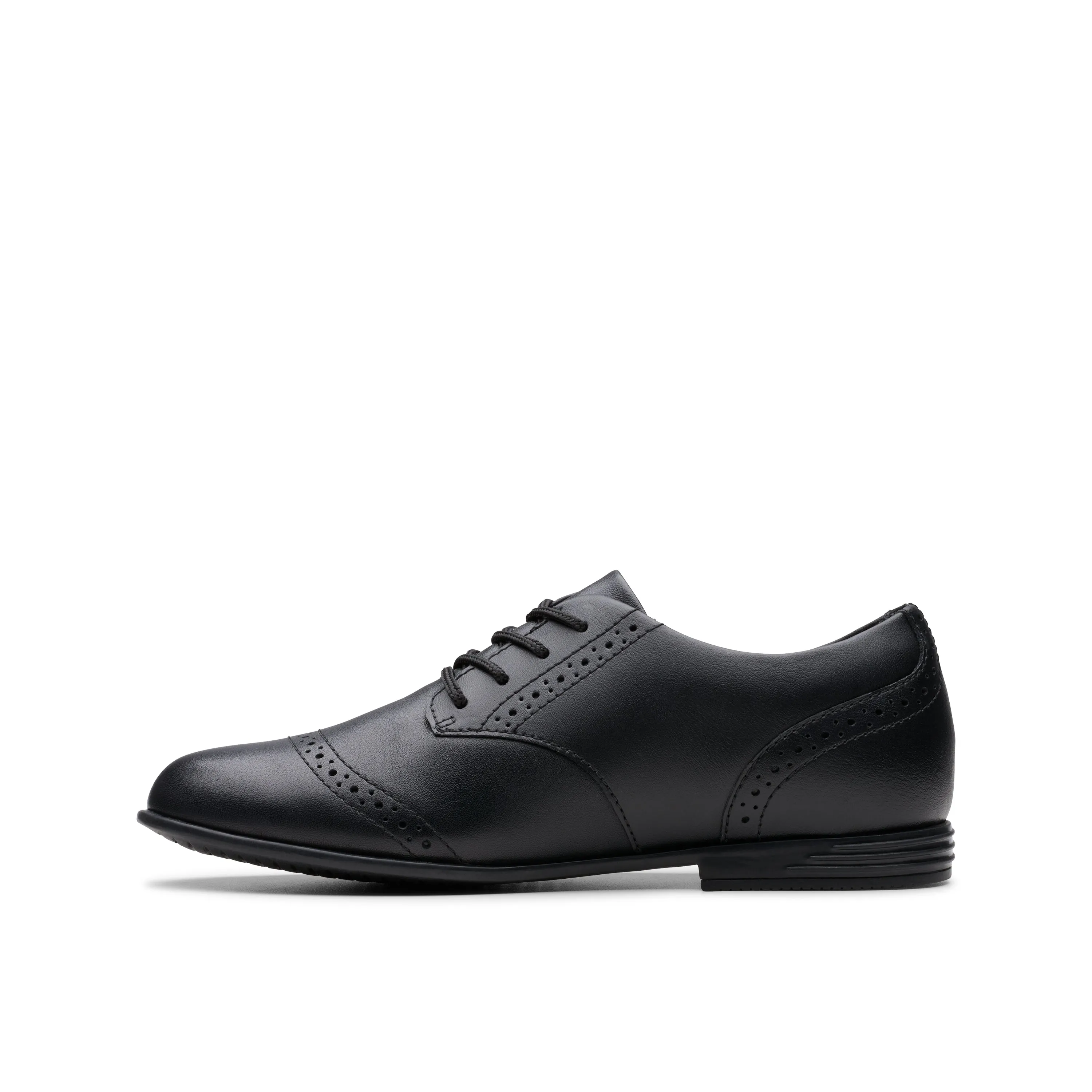 Clarks Finja Brogue O Girls Black School Shoe