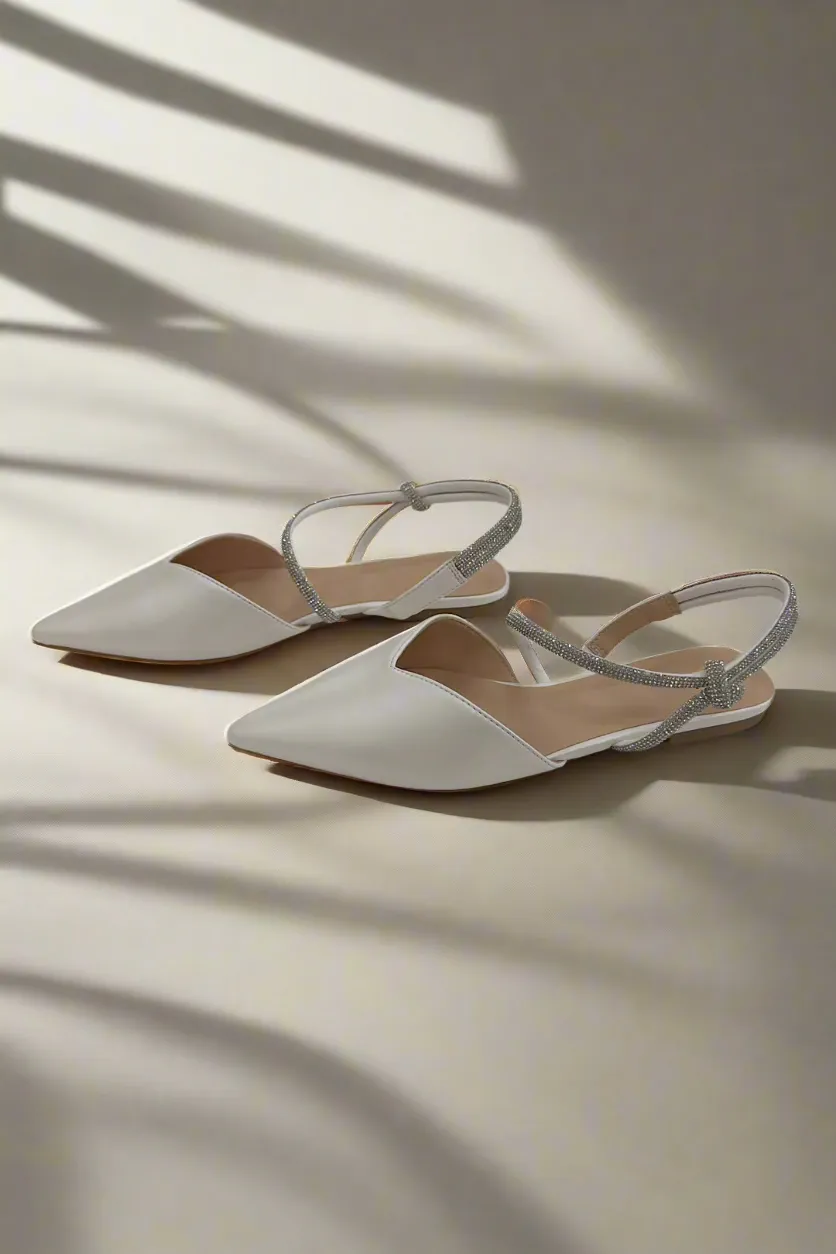 Crystal Ankle Strap Pointed Toe Flats