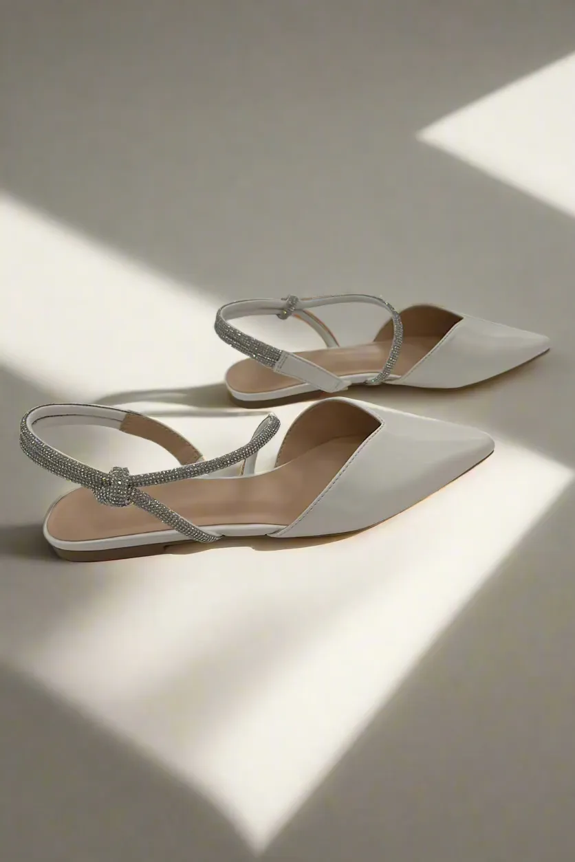 Crystal Ankle Strap Pointed Toe Flats