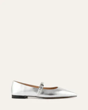 DILARIA DRESS FLATS SILVER LEATHER
