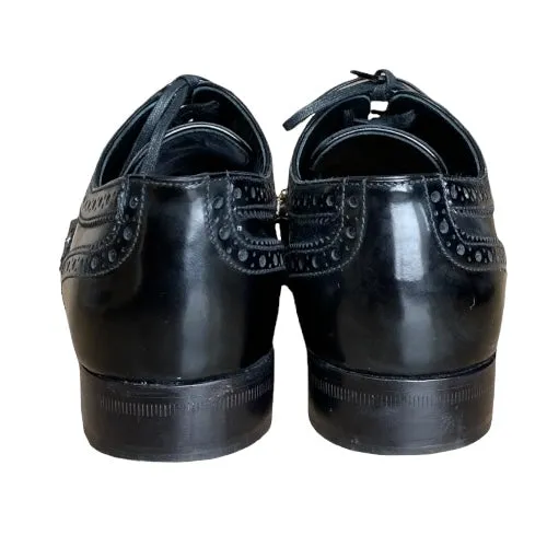 DOLCE & GABBANA Black Brogue Leather Studded Embellished Lace Oxfords, Size 38.5
