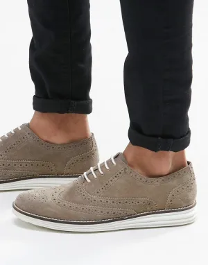 Dune Brogues In Gray Suede With Contrast Sole