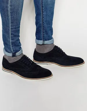 Dune Brogues In Navy Suede