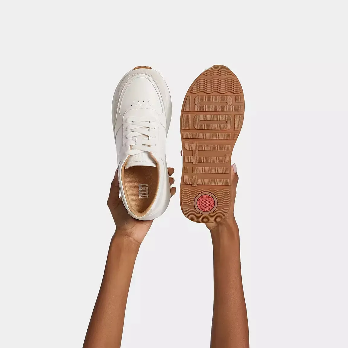 Fit Flop Leather/Suede Flatform Sneakers | Urban White   Black