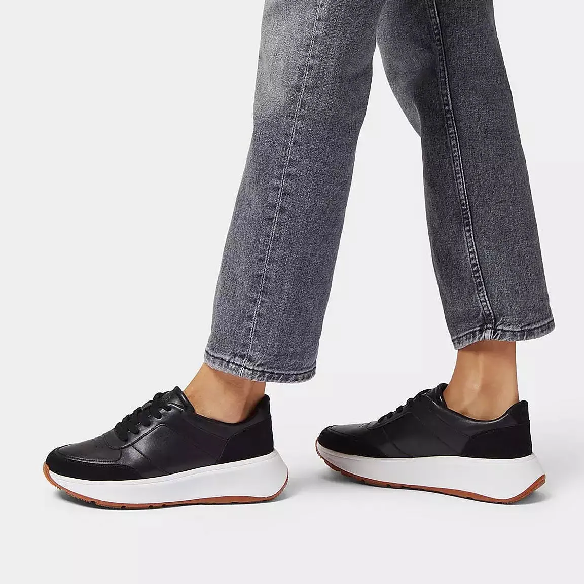 Fit Flop Leather/Suede Flatform Sneakers | Urban White   Black