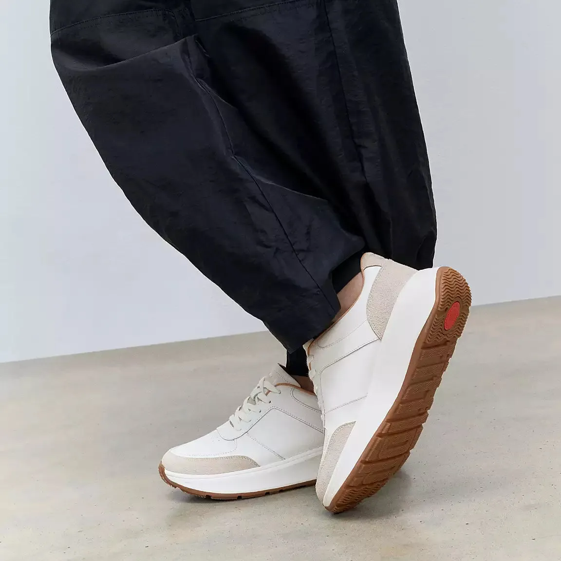 Fit Flop Leather/Suede Flatform Sneakers | Urban White   Black