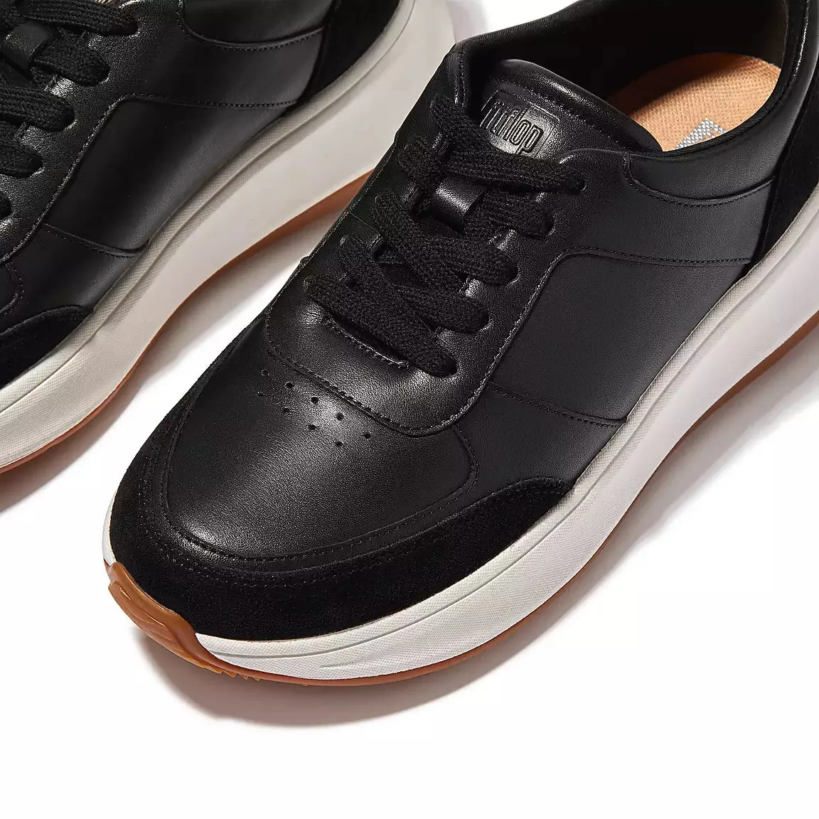 Fit Flop Leather/Suede Flatform Sneakers | Urban White   Black