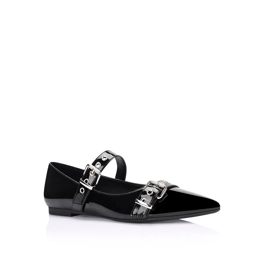 Ianna Buckle Flats - Black Patent
