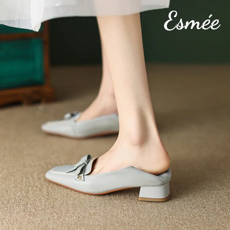 Leather High Heel Loafers with Artful Knots