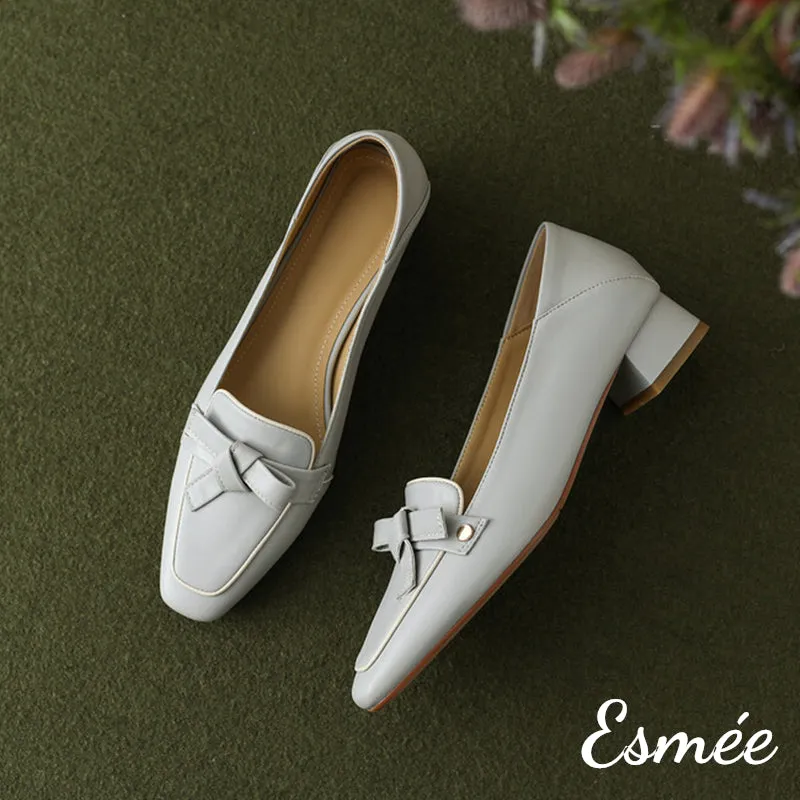 Leather High Heel Loafers with Artful Knots