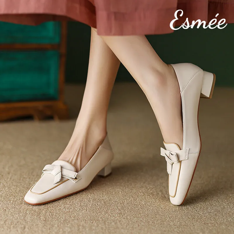 Leather High Heel Loafers with Artful Knots