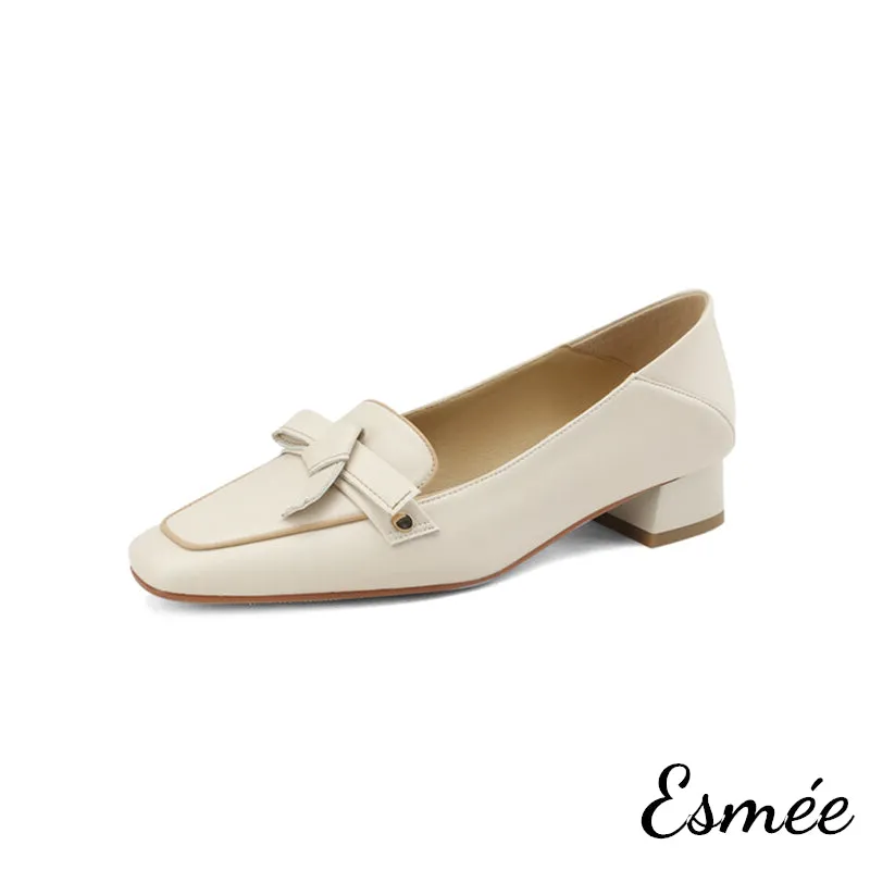 Leather High Heel Loafers with Artful Knots