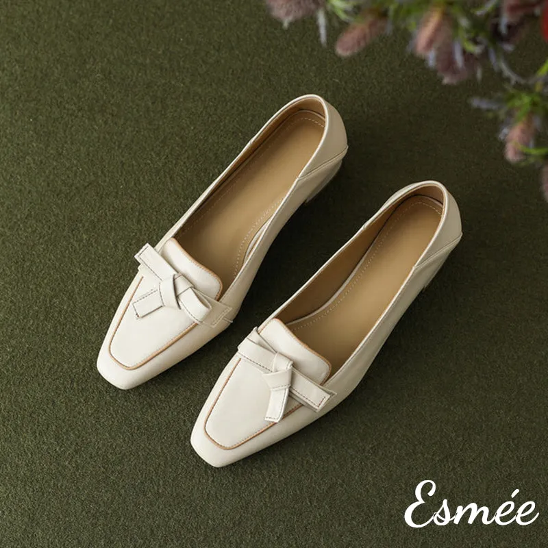 Leather High Heel Loafers with Artful Knots