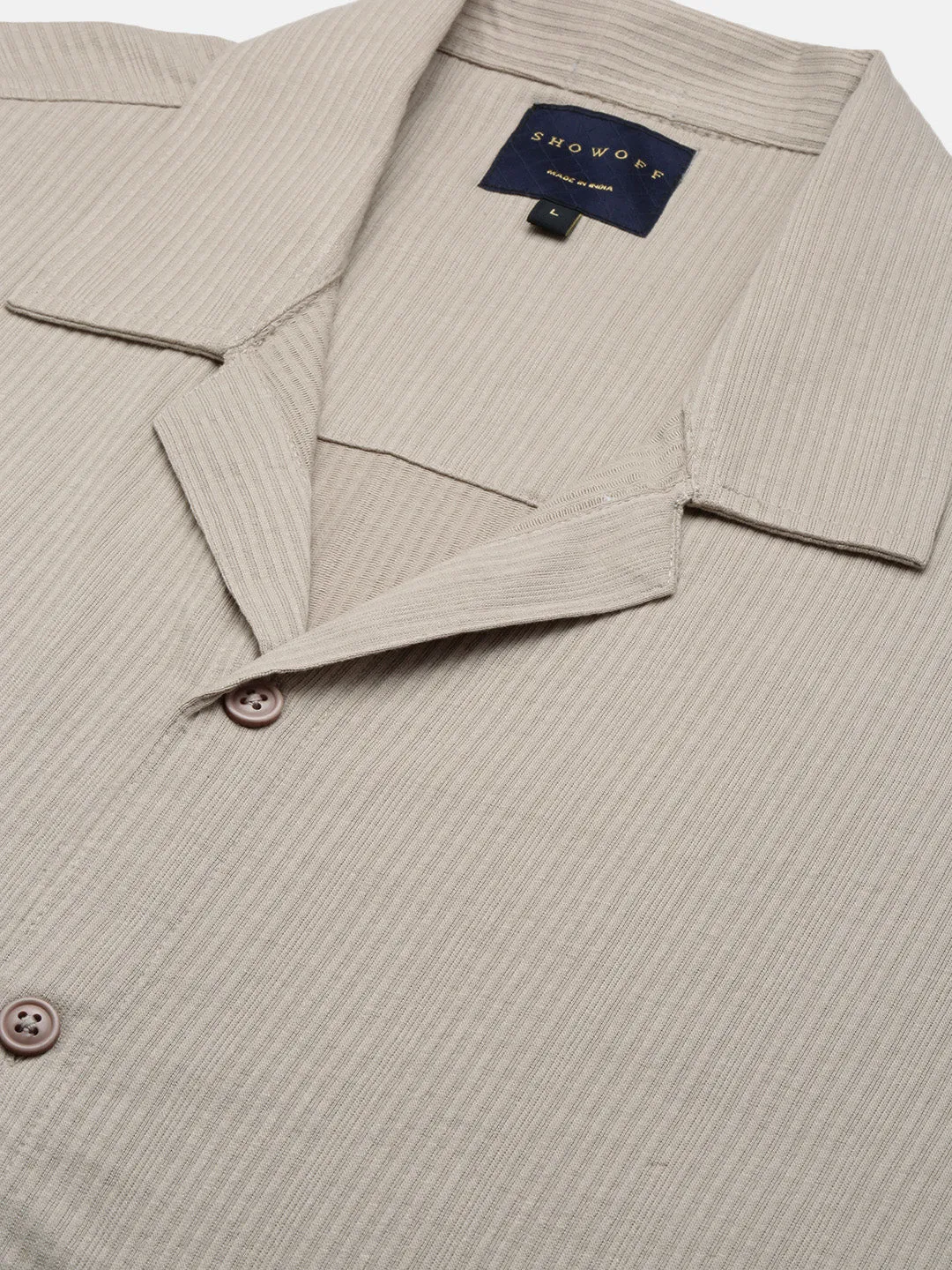 Men Beige Cuban Collar Casual Solid Shirt